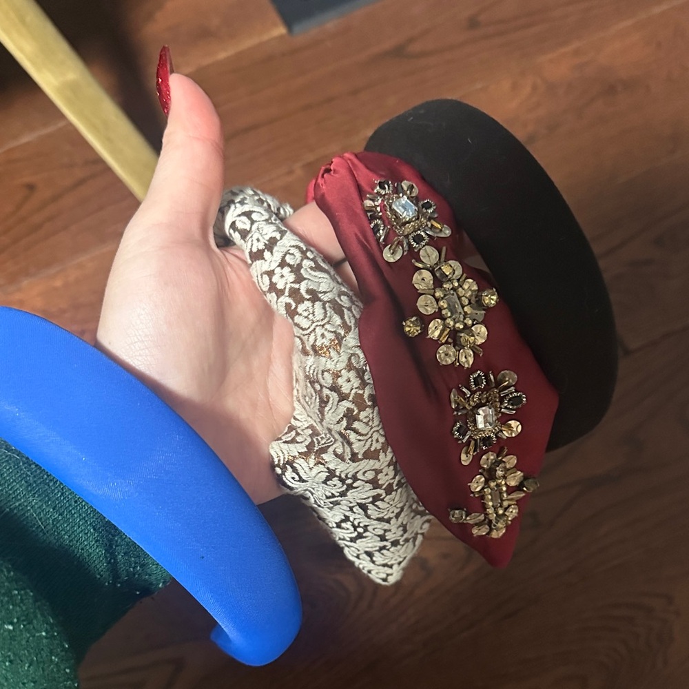 Anthropologie Red, White, and Black Embellished Headbands x 4